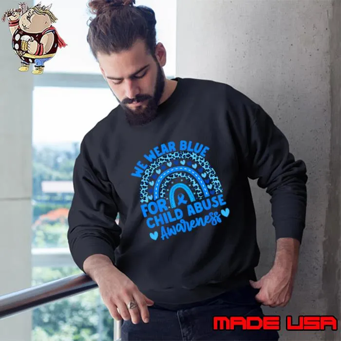We Wear Blue For Child Abuse Awareness Rainbow Leopard T-Shirt Sweatshirt