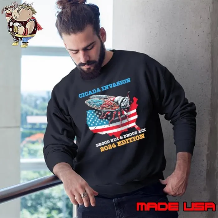 Cicada Map 2024 Cicada Brood Xix Xiii Invasion Tour Usa Flag Sweatshirt