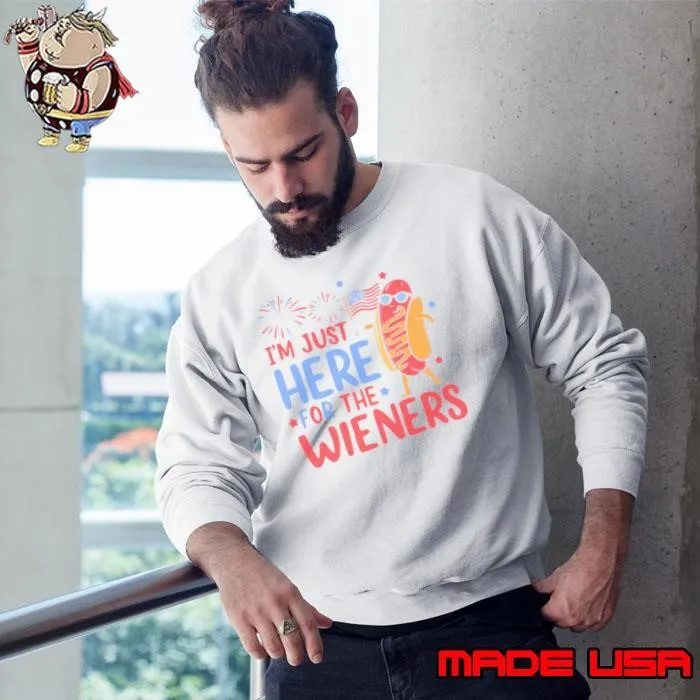 Funny 4th Of July Patriotic American i'm just here for the wieners hotdog Sweatshirt