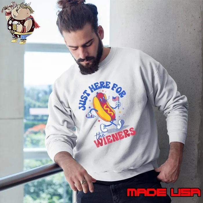 Hot Dog I'm Just Here For The Wieners Fourth of July Usa Flag Sweatshirt