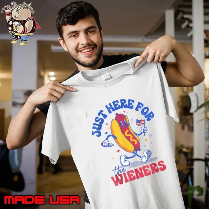 Hot Dog I'm Just Here For The Wieners Fourth of July Usa Flag T-Shirt