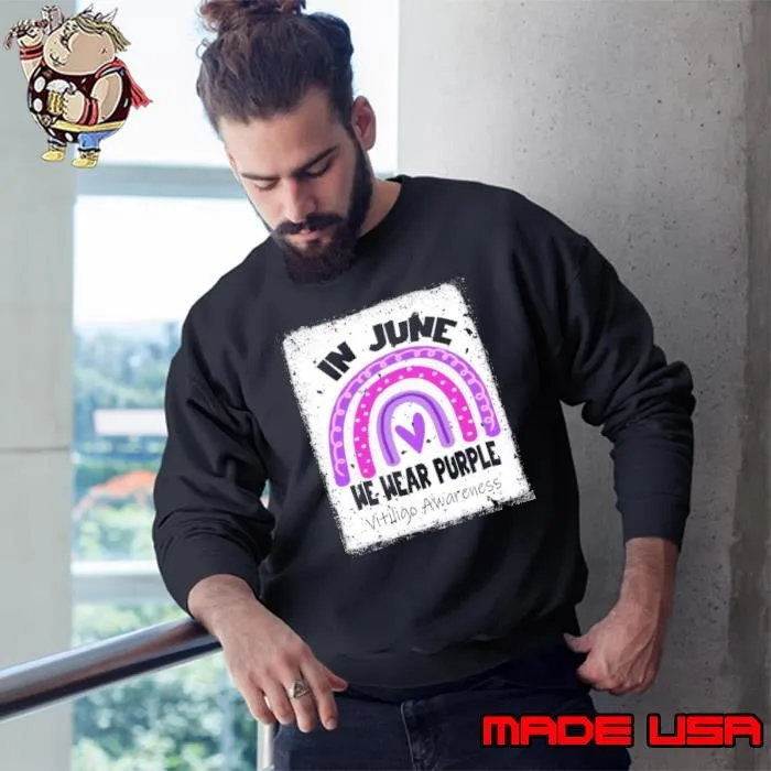 Premium Rainbow In June We Wear Purple Vitiligo Awareness Sweatshirt