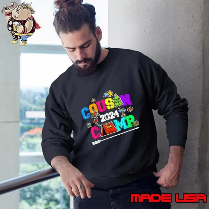 Retro Cousin Camp 2024 Family Vacation Summer Camping Crew Sweatshirt