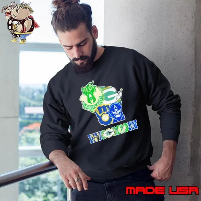Wisconsin Map Sports Teams Logo Sweatshirt