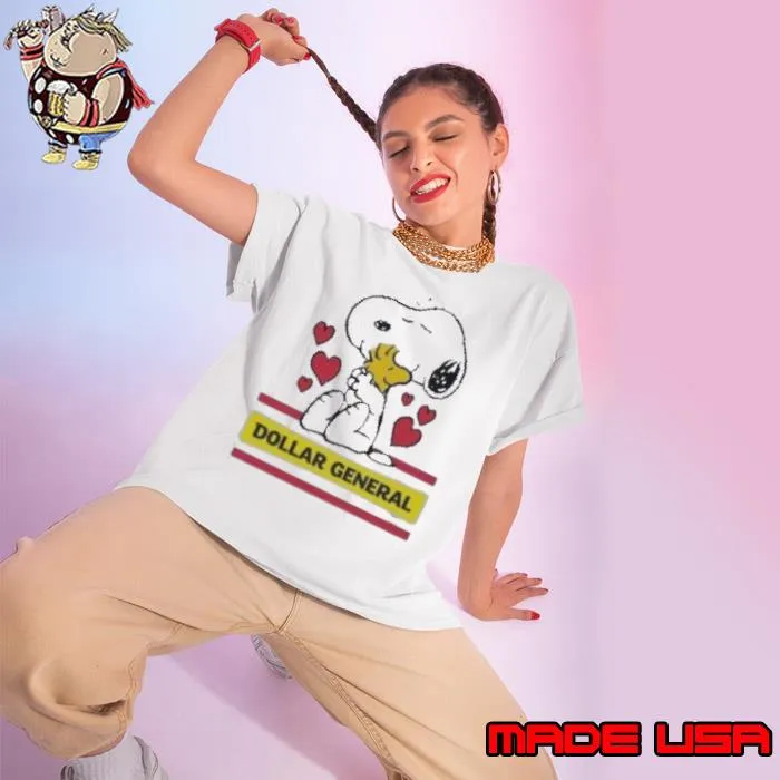 Snoopy And Woodstock Loves Dollar General Logo Shirt Ladies tee