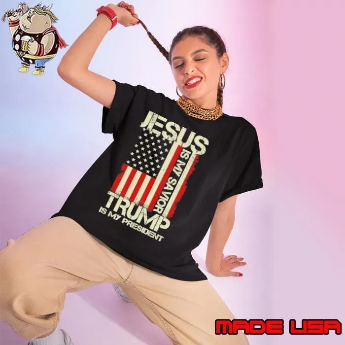 Nice Jesus Is My Savior Trump Is My President Election Usa Flag 2024 T-Shirt