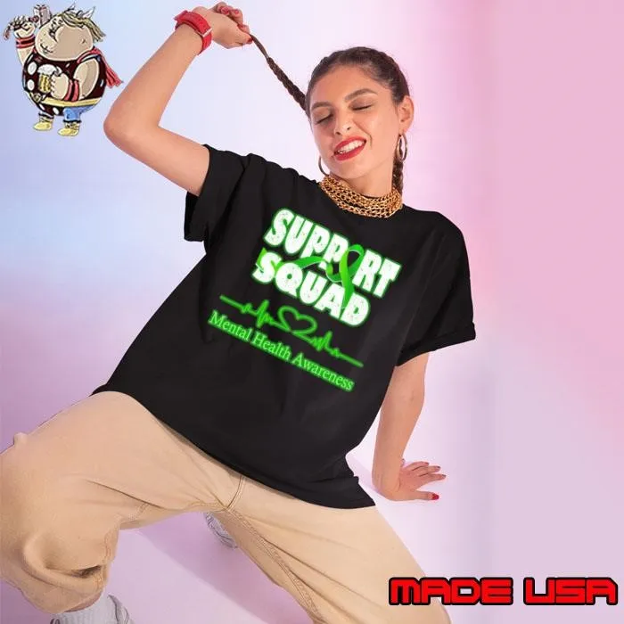 Support Squad Mental Health Awareness Green Ribbon Heartbeat T-Shirt
