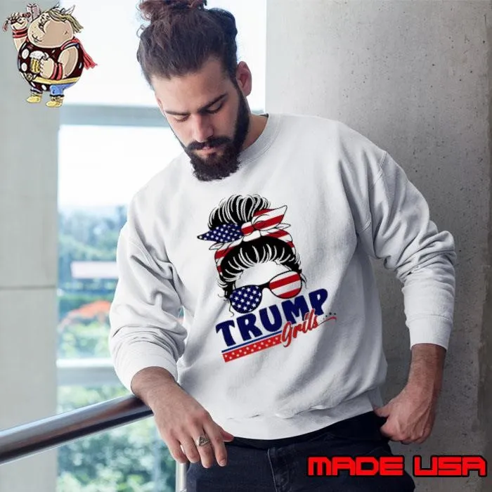 Trump Girl Messy Bun 2024 Election American Flag Sweatshirt