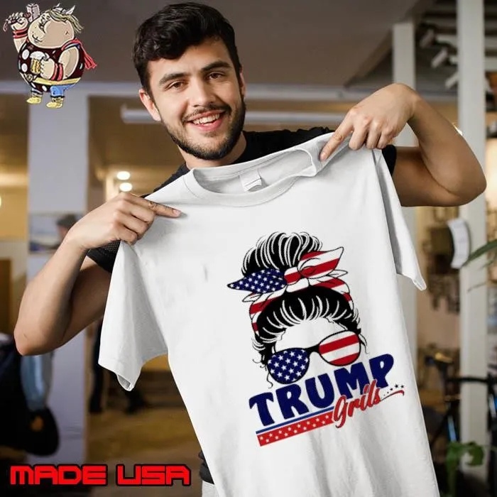 Trump Girl Messy Bun 2024 Election American Flag T-Shirt