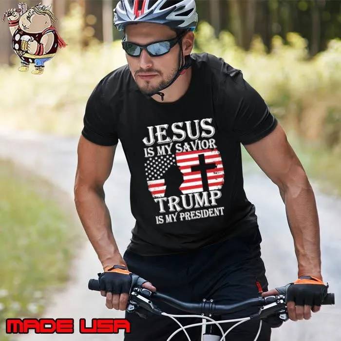 Vintage Jesus Is My Savior Trump Is My President Usa Flag T-Shirt