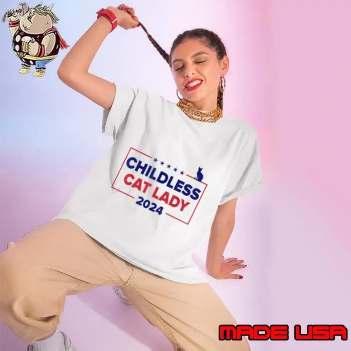 Childless Cat Lady 2024 Blue Stars Line Red Election T-Shirt