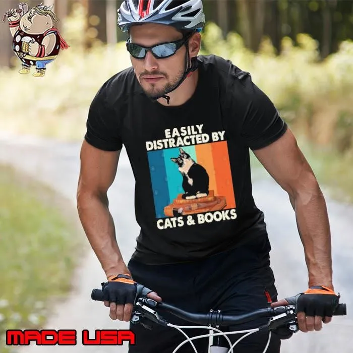Easily Distracted By Cats And Books Retro Unisex