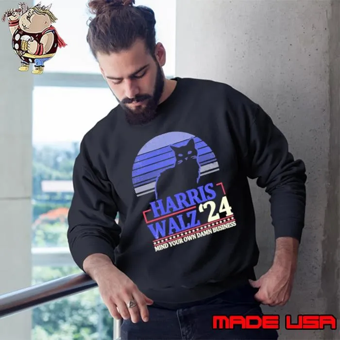 Harris walz mind your own damn business 2024 cat vintage sunset Sweatshirt
