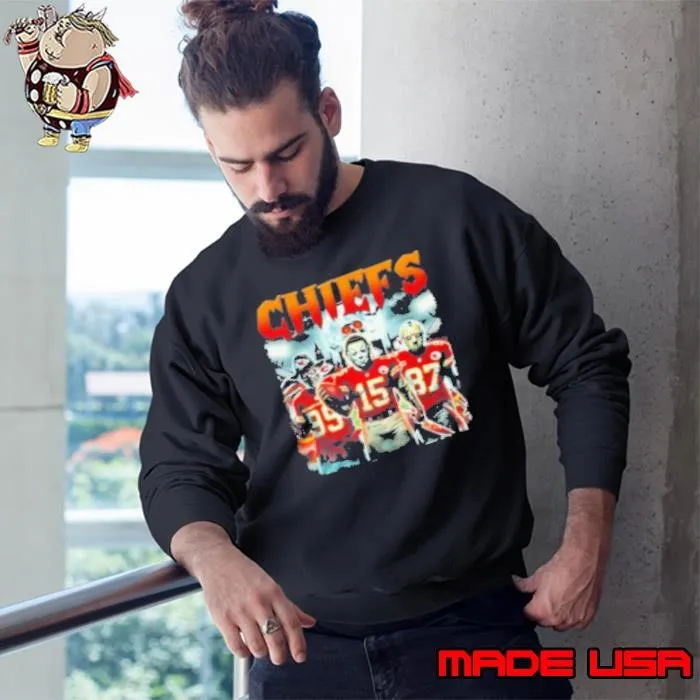 Kansas City Chiefs Halloween Horror Movie Patrick Mahomes Travis Kelce And Khalen Saunders Sweatshirt
