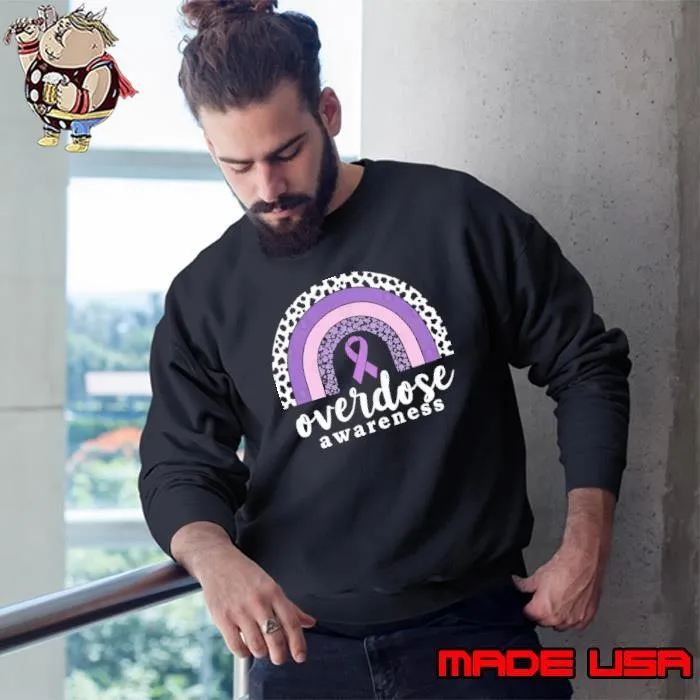 Overdose Awareness Purple Ribbon Rainbow Leopard Sweatshirt