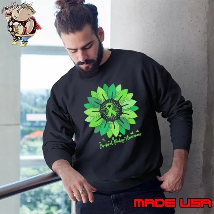 Sunflower Cerebral Palsy Awareness Month Butterflies Green Ribbon Sweatshirt
