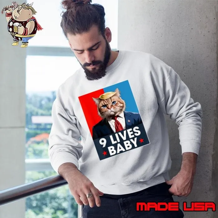 Cat Trump 9 Lives Baby Stars Hair Trump Retro Election 2024 T-Shirt