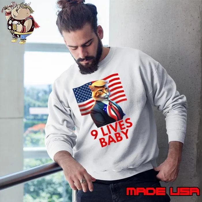 Cat in Suite with Trump Hair American Flag Nine Lives Baby Sweatshirt