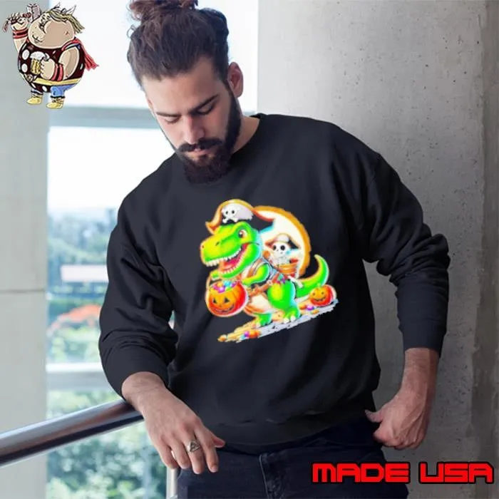 Halloween T Rex Dinosaur Pirate Boy Trick Treat Cartoon Design Sweatshirt