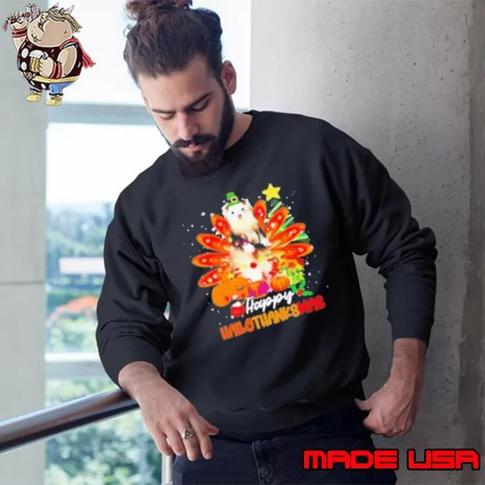 Halloween Thanksgiving Christmas Happy Hallothanksmas Ferret 2024 Sweatshirt