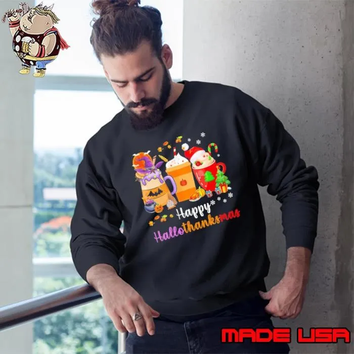 Happy Hallothanksmas Coffee Latte Halloween Thanksgiving Blood Moon Sweatshirt