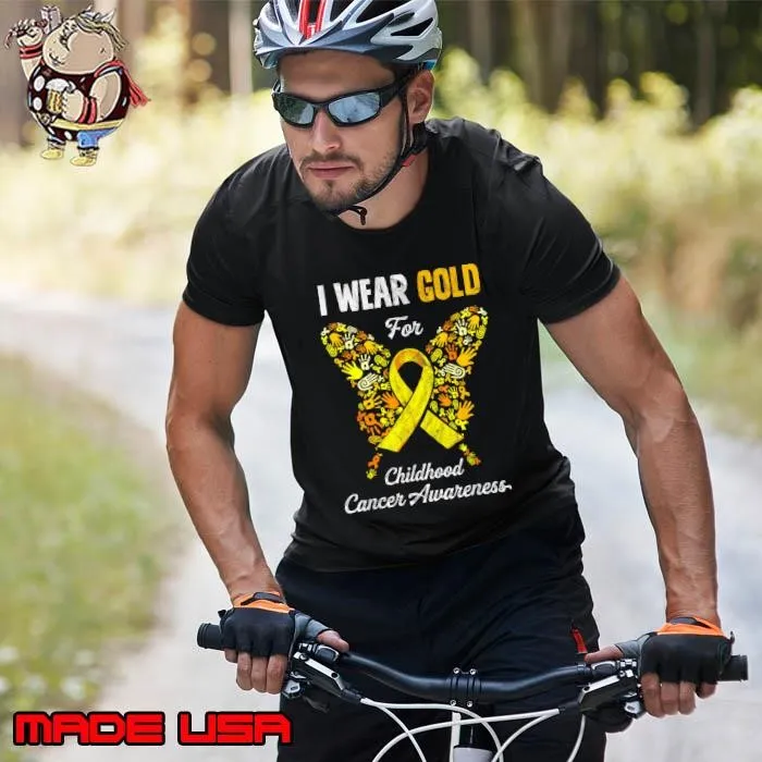 I Wear Gold For Childhood Cancer Awareness Hands Butterfly T-Shirt