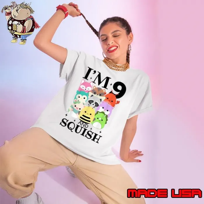 I'm 9 and Squish 9th Birthday Squad Great Animal Ladies tee