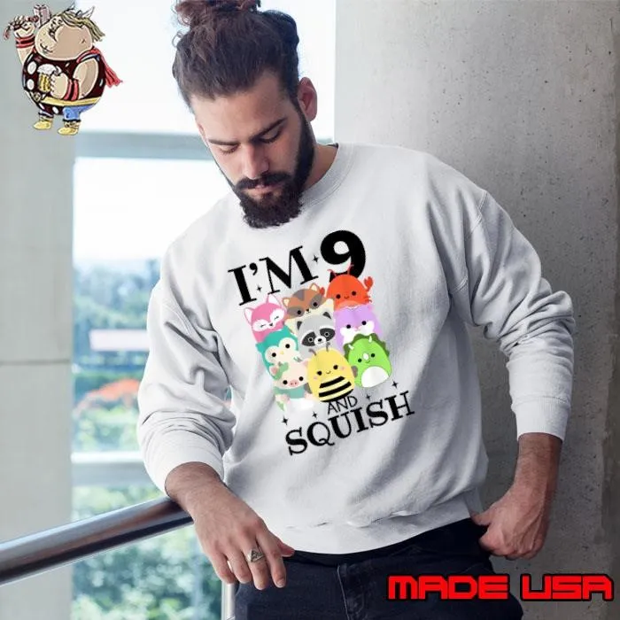 I'm 9 and Squish 9th Birthday Squad Great Animal Sweatshirt