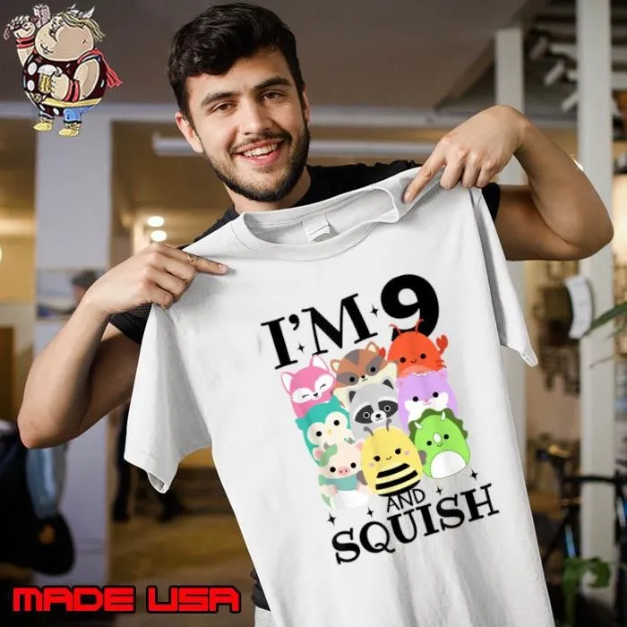 I'm 9 and Squish 9th Birthday Squad Great Animal T-Shirt