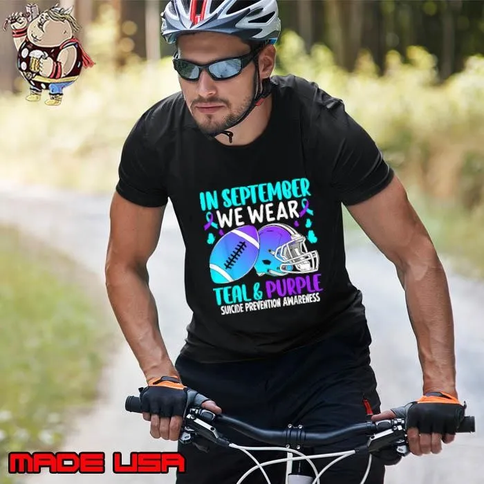 In September We Wear Teal Purple Ribbon Tackle Football T-Shirt
