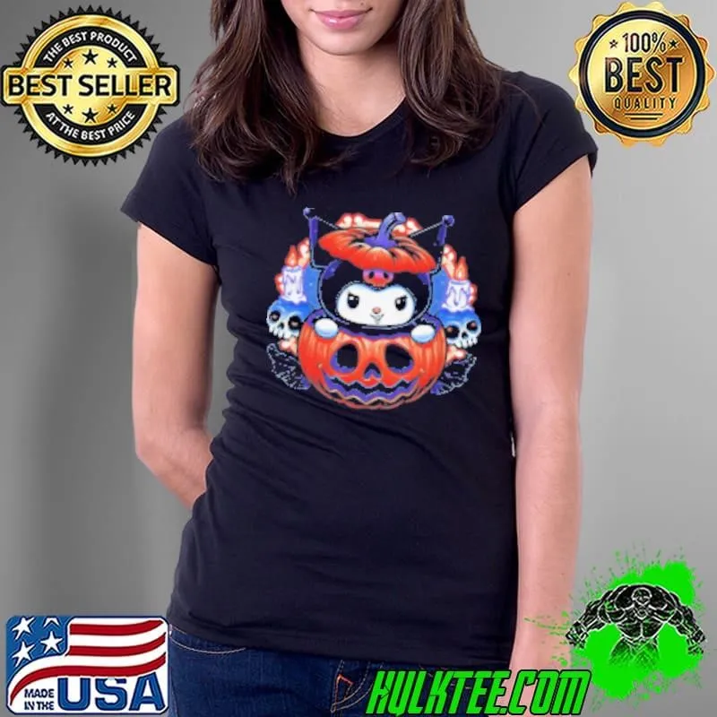 Kuromi in a jack o lantern cute little pumpkin Halloween Ladies tee