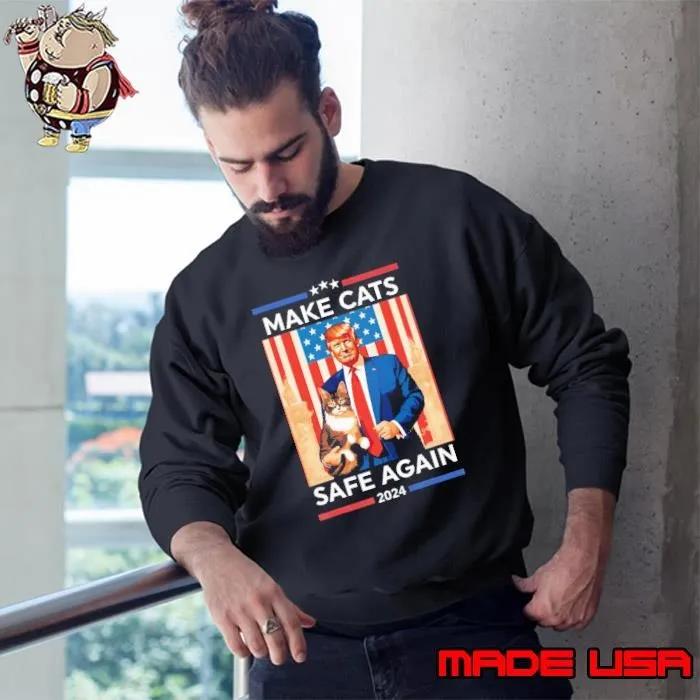 Make Cats Safe Again 2024 Presidential Election USa Flag T-Shirt
