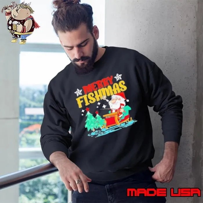 Merry Fishmas Fishing Christmas Costume Funny Santa Claus Sweatshirt