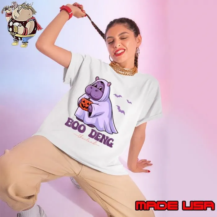 Moo Deng Baby Pygmy Hippo Bouncy Pig in Thai Halloween T-Shirt