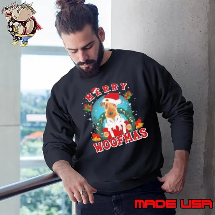 Woof Xmas Airedale Terrier Premium Fit Mens Sweatshirt