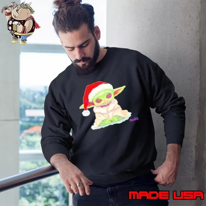 Baby Yoda Star War Christmas Santa Hat Watercolor Sweatshirt