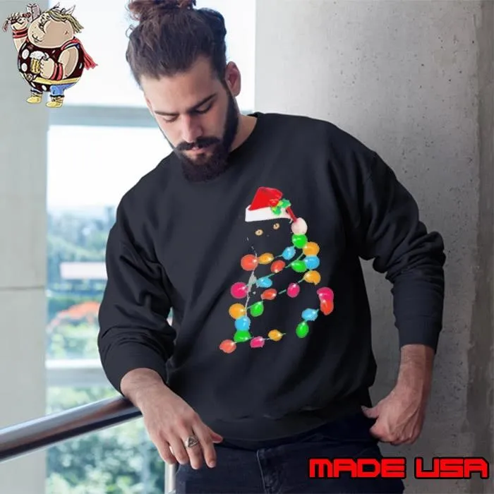Black Cat Christmas lights Sweatshirt