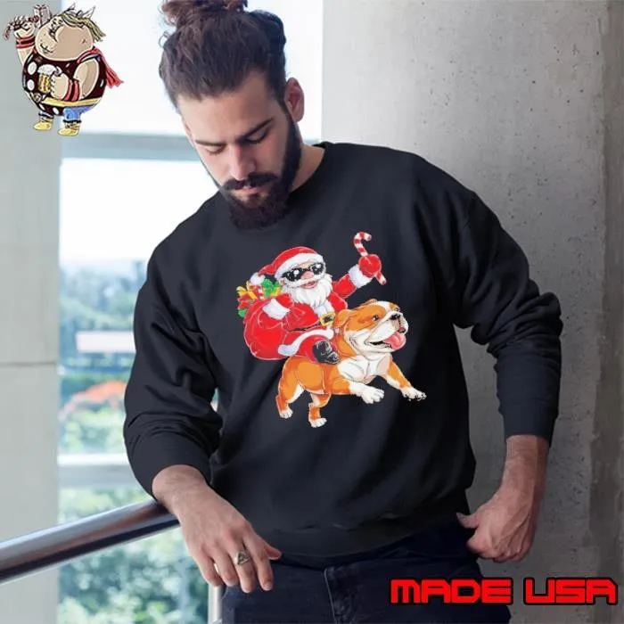 Claus Riding Bulldog Merry Christmas Sweatshirt