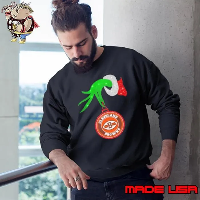Grinch Hand Holding Cleveland Browns Christmas Sweatshirt