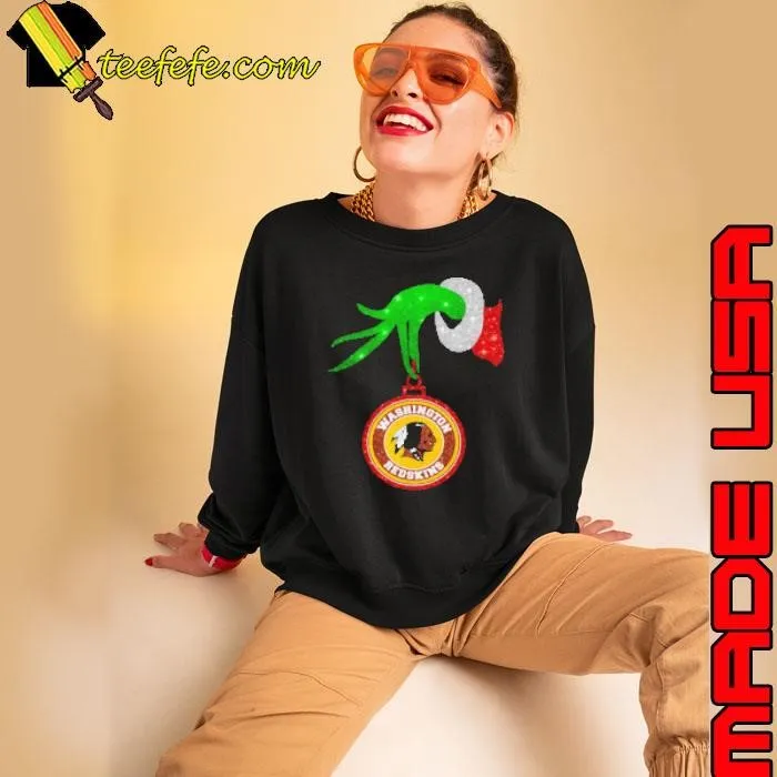 Grinch Hand Holding Washington Redskins Christmas Sweatshirt