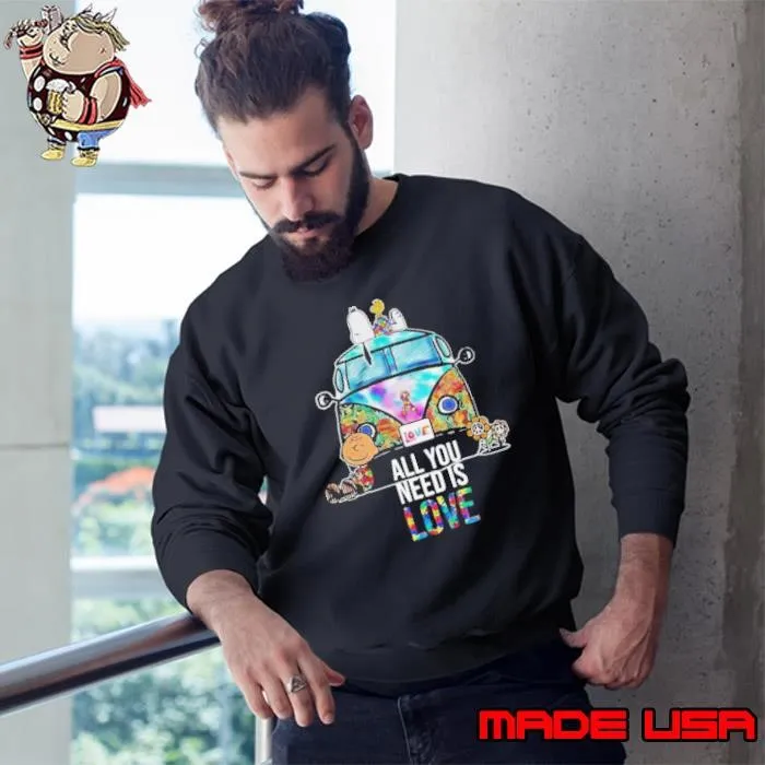 Hippie Bus Snoopy Charlie Brown All You Need Is Love Autism Sweatshirt