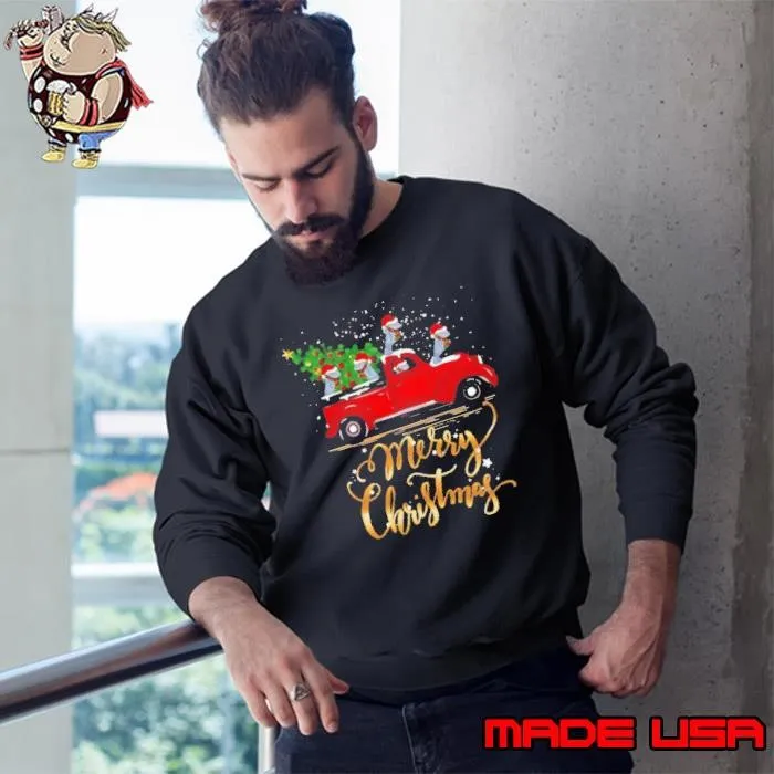 Hippopotamus With Red Truck Tree Merry Christmas Sweatshirt