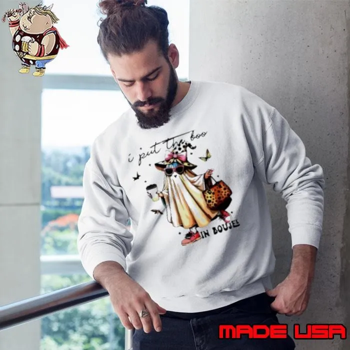 I Put The Boo In Boujee Boujee Ghost Halloween Leopard Coffee Sweatshirt