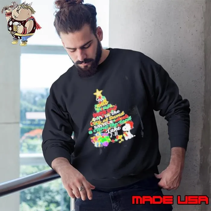 Snoopy for unto you is born this day in the city of david a saviour which is Christian Merry Christmas Sweatshirt
