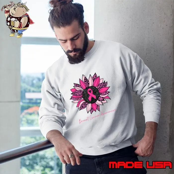 Sunflower Wear Pink Breast Cancer Awareness Leopard Sweatshirt