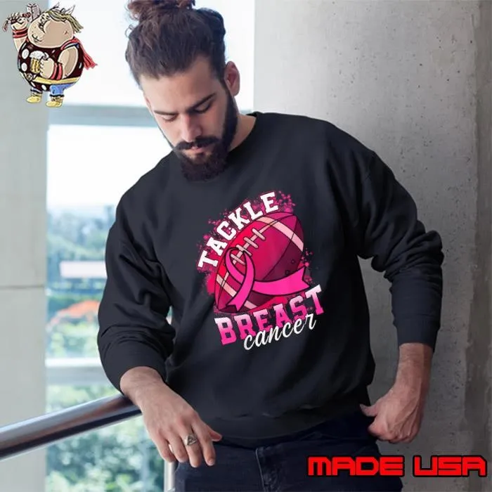 Tackle Football Pink Ribbon Breast Cancer Awareness Watercolor Sweatshirt