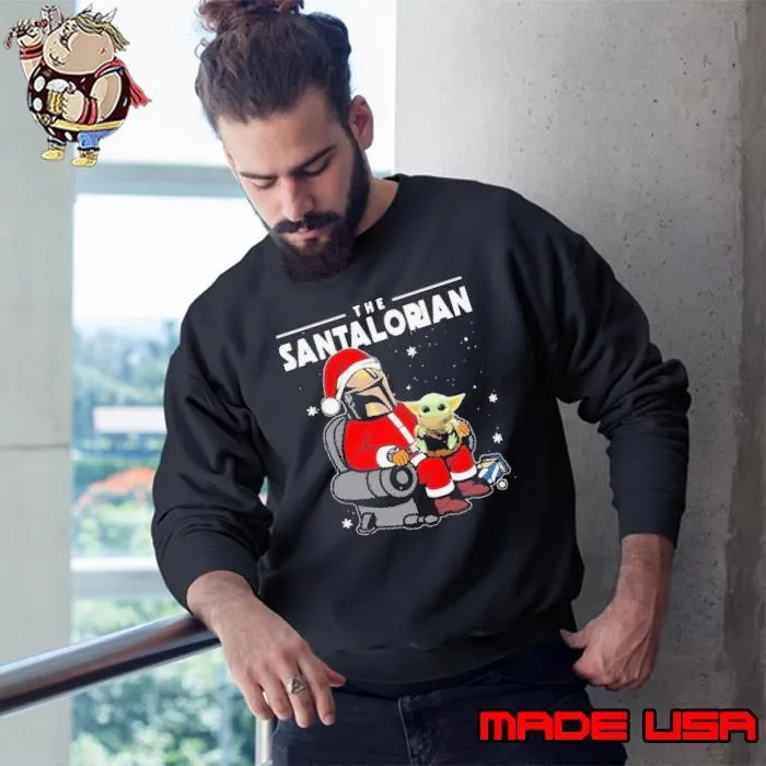 The Santalorian Santa Mandalorian Hug Baby Yoda Christmas Sweatshirt