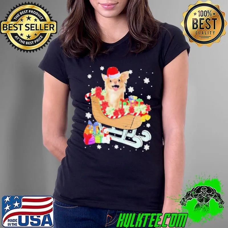 Chihuahua Dog Christmas Santa Hat Xmas Puppy Lover Ladies tee