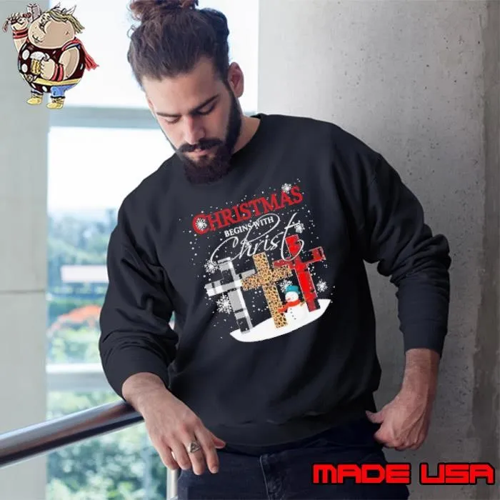 Christmas Begins With Christ Sowman Jesus Christmas Ugly Sweatshirt