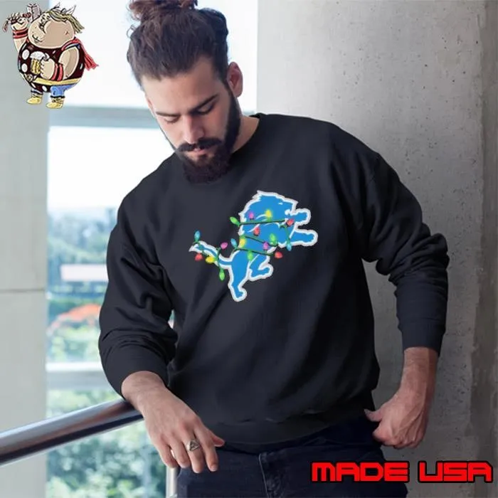 Detroit Lions Primary Logo Holiday Lights Sweatshirt
